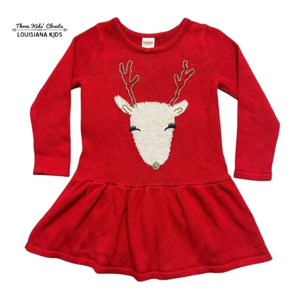 Gymboree 4Y Red Christmas Reindeer Sweater Dress